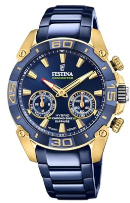 Festina Herren Hybrid Smartwatch Connected aus Edelstahl 316L Blau - Analog - Wasserdicht bis 10 ATM F20547/1 - Musiksteuerung, Schrittzähler, Benachrichtigungen & Anrufablehnung