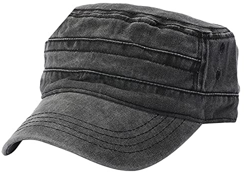 SMELEYOU Platt topp, justerbar punk basebollkeps, tvättad bomullstwill militärkårshatt, unisex kadett armékeps, sliten streetwear för kvinnor män, grå svart