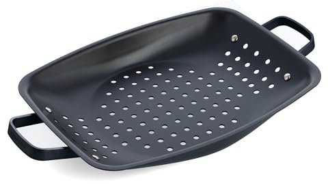 Merten & Storck Carbon Steel BBQ Grillplatte aus Carbonstahl, 28,7cm x 48,8cm, Perforation für Öl- und Fettablauf, Barbecue, Camping, Grillen, Outdoor Cooking, Schwarz