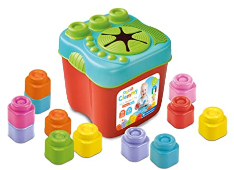 Clementoni - Panier Sensoriel Clemmy - Jouets Educatifs - 15 Pièces - Différentes Textures et Emplacements - Cubes à Empiler ou Insérer - pour Enfants Dès 6 Mois