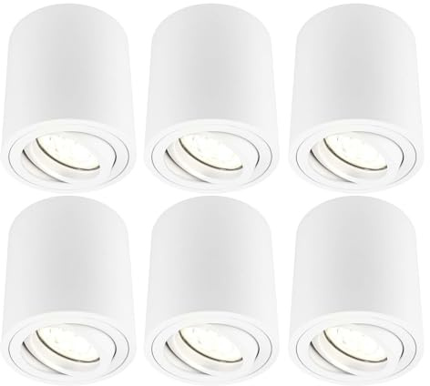 Ledvion - 6X Faretti LED a montaggio superficiale, Rotondi, Dimmerabili, 5W, 2700K, Bianchi, Lampada da soffitto