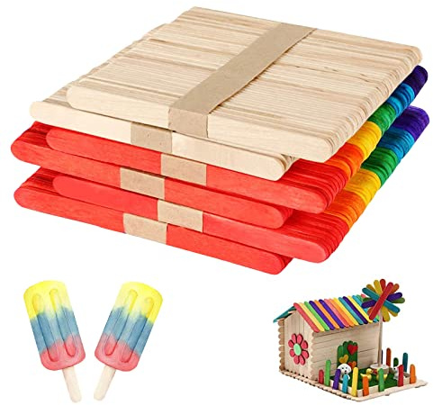 TZQFROCE 400 varillas de madera coloridas para manualidades, palitos de hielo, palillos de madera, palillos de madera, palos de madera de colores, palillos de hielo de madera, 7 colores para helados,