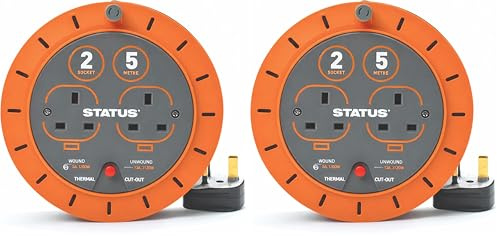 STATUS | 5Meters | 10 A Double Socket Cassette Reel with Thermal Out | Orange | S5M10ACR5 (Pack of 2)