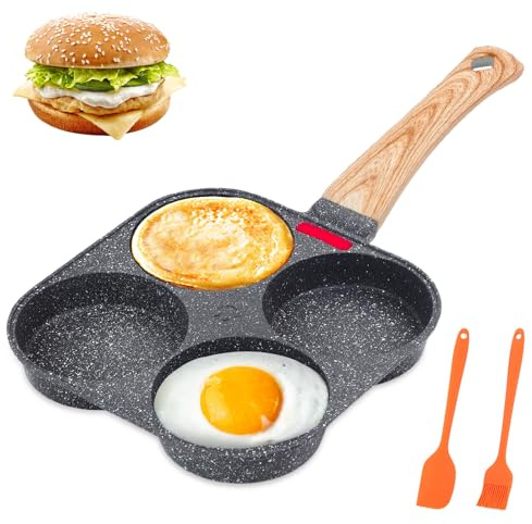 AHFLRITO 4-Cup Egg Pan Nonstick, Healthy Aluminum Omelette Pan, Breakfast Omelette Skillet for Fried Eggs Cooker, Pancakes, Suitable for Gas Stove & Induction Cookware