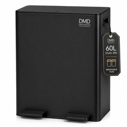 DMD Collective - 60L Double Kitchen Bin, Recycling Bins for Kitchen, Black
