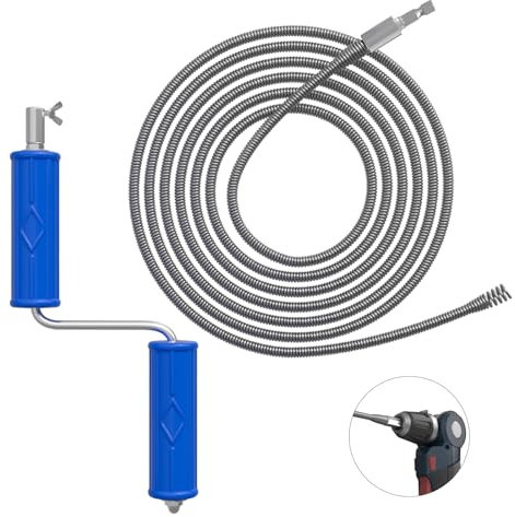 Furet Deboucheur Canalisation 5m, diamètre 6 mm,spirale de nettoyage de canalisations, spirale de nettoyage avec adaptateurs électriques et manuels,tige de nettoyage de tuyaux en spirale (5m)