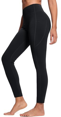 SEVEGO Women's 34 Tall Yoga Leggings Tummy Control High Waist Workout Pants with Pockets, Black, L
