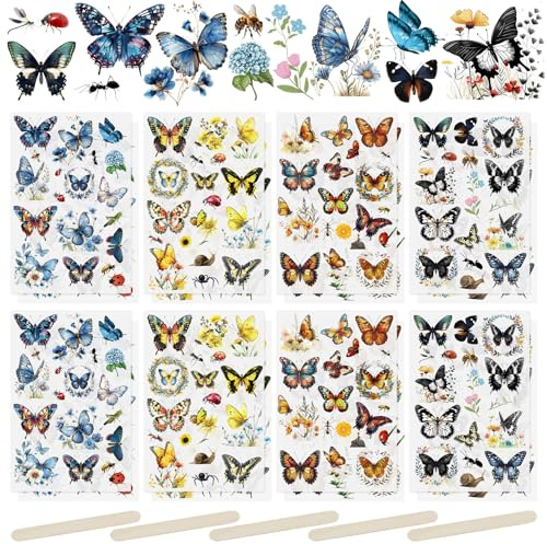 WANDIC 16 ark gnugga på överföringsklistermärke, fjäril insektsklistermärken för gör-det-själv-scrapbooking fotoalbum möbler, 15 x 9,9 cm