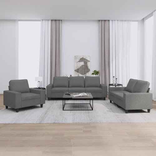 Homgoday 3-TLG. Sofagarnitur Wohnzimmersofa Sofa Couch mit Rückenlehne Loungesofa Gästesofa Polstersofa Couchgarnitur Sitzmöbel für Wohnzimmer Büro Schlafzimmer Dunkelgrau Stoff