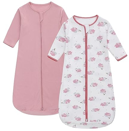 Miracle Baby 2-pack babysovsäck bärbar babyfilt i 100 % bomull långärmad sovsäck för småbarn från 0 till 18 månader (rosa svan, L)