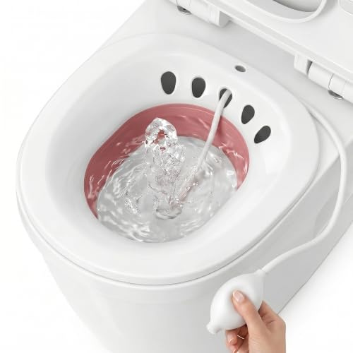 Joey&Viggy Sitz Bath for Toilet | Hemorrhoids Treatment & Postpartum Essentials | Portable Bath for Elderly Essentials, Yoni Steam, Haemorrhoids & Piles Treatment (Pink & White)