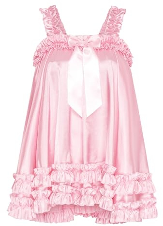 Satini Sissy Babydoll Satin Volang Glansig Dam | Skimrande yta, Två våder nedtill, Rosett & långt band, Breda resårband, Till fest & natt, Storlek S-XXL