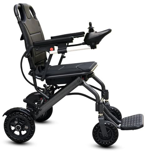 Sedia a rotelle elettrica pieghevole leggera in fibra di carbonio, 13 kg, dimensioni da viaggio, approvata dalle compagnie aeree, doppio sistema frenanti