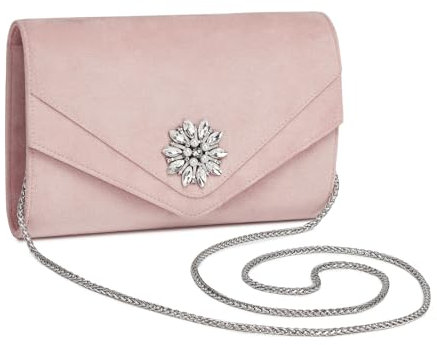 Miss Lulu Bolsos de mano mujer elegantes de PU gamuzado,Bolsos fiesta con cadena y cristales redondos,Ideal para fiestas y cenas de gala