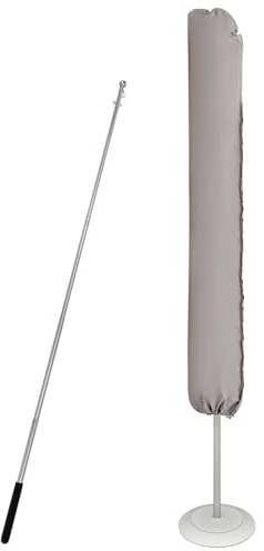 QWORK® Funda Protectora para Parasol 300 cm - 175×30,5/36,5 cm, con Cremallera y Poste Telescópico - Funda Sombrilla de Poliester Impermeable y Resistente a UV