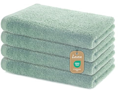 Lavea 4er Set Handtücher 40x70 cm - Weiche & saugstarke Gästetücher aus 100% Baumwolle – Oeko-TEX 100 Zertifiziert – Waschbar bei 60 Grad – Ideal für Bad, Gäste-WC, Sport & Fitness - Eukalyptus