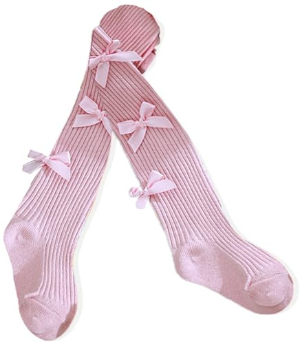 VIKITA Girls Tights Knitted Leggings with Bow Comfortable Schoolwear Age 3-12 Years F5013Pink 5-6 Years
