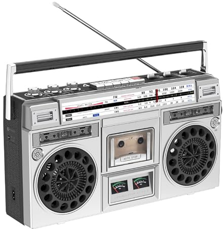 Boombox con lettore cassette retrò con Bluetooth e riproduzione USB - Include funzione di registrazione per raduni familiari e viaggi
