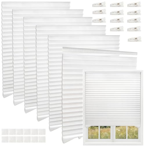 Tlence 6 Pack Pleated Window Shades, 35 x 71 Inch No Drill Temporary Blinds, Cordless Light Filtering Fabric Shade with Adhesive and 12 Clips, Room Darkening Shades for Office,Living Room,Bedroom