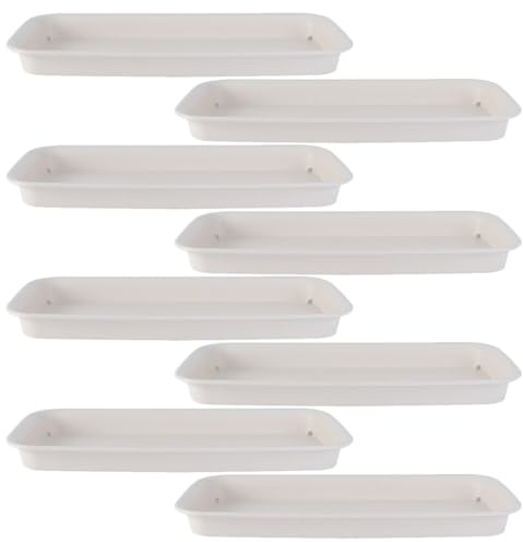 MOTHNUR 8 Bandejas Rectangulares de Plástico Color Blanco Crema para Plantas, Platos para Jardineras Interiores, Bandejas Colectoras de Agua para Macetas, Resistentes y Reutilizables,