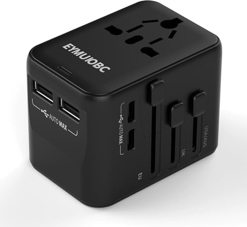 Adattatore Universale da Viaggio EYMUOBC con USB-C PD 20W, Presa Universale con 2 USB-C e 2 USB-A, per USA, Inghilterra, Italia, Australia, Giappone, Thailandia, Canada e altri 224+ Paesi