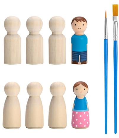 40 Pcs Pequeñas Figuras de Madera para Pintar, 53 mm Mini Figuras Humanas, Muñecos de Madera Manualidades, Muñecos para pintar sin terminar para decoración de cumpleaños de boda, con pincel