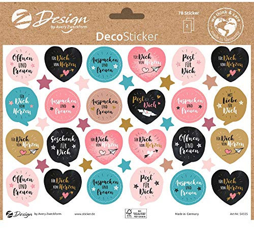 AVERY Zweckform Geschenkaufkleber 78 Sticker Auspacken und Freuen (Etiketten auf A5 Bogen, Klebeetiketten für Geburtstag, Geschenke und Karten, mit Goldeffekt) 54555