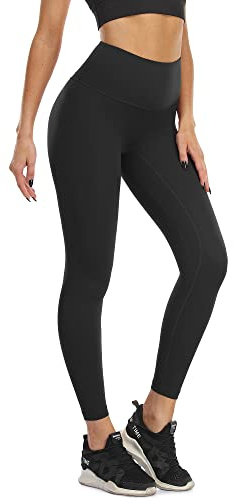 icyzone Dam Yoga-sportbyxor med hög midja långa leggings för löpning fitness träning, Svart *, L
