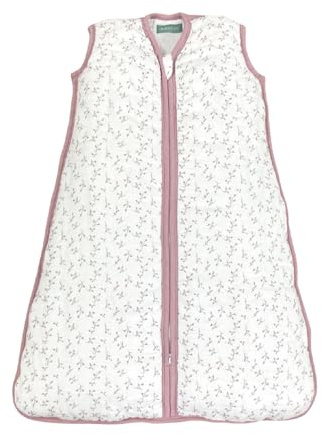 molis&co - Saco de Dormir para bebé 0.5 TOG - 85 cm (6-18 Meses) - Saco Dormir Bebe Verano sin Mangas - Saco de Dormir Bebe para Niños Niñas (Unisex) - Muselina Premium - Floral Pink