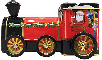 Santa Lokomotive - Barattolo per biscotti, latta, per biscotti e pan di zenzero, in rilievo, 400 ml, dimensioni: 18 x 7 x 9,5 cm
