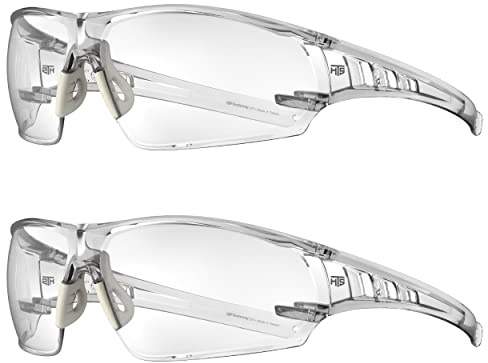 HUNTERSKY HTS S2491 Lightweight Protective Anti Fog Wrap-Around Clear Shooting Safety Glasses with rubber nose pad ANSI Z87.1 Scratch Resistant 2PK