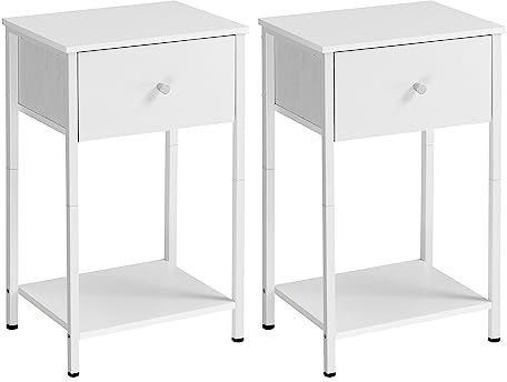 VASAGLE Nachttisch, Beistelltisch mit Stoff-Schublade, 61 cm hoher Nachtschrank, mit Ablage, für Wohnzimmer, Schlafzimmer, weiß LGS221W14