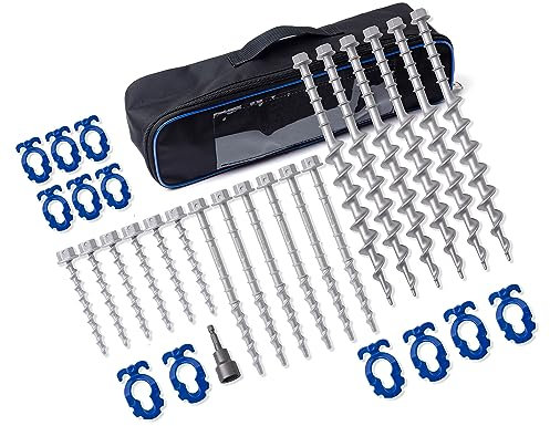 Homeon Wheels 18 Pcs Ground Anchors Aluminum Non-Rust Screw Cast Tent Stakes Heavy Duty Metal Anchors for Securing Animals, Tents, Canopies, Sheds, Car Ports, Swing Sets Outdoors Beach