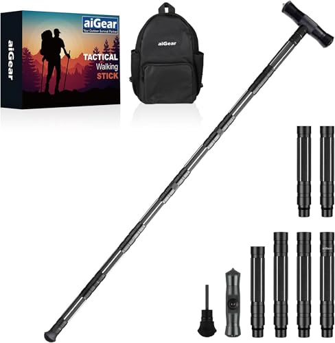 aiGear Bastoni Trekking Pieghevoli 6 Tubi, con 3 Attrezzi per Esterni