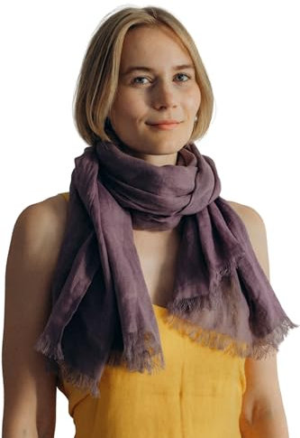 Leichter Sommerschal aus 100% Leinen AUBERGINE Leinenschal. Leicht, luftig und weich, handgefertigt, unisex, stilvolle Leinenaccessoires, versandfertig 40x180cm (40X180 cm)