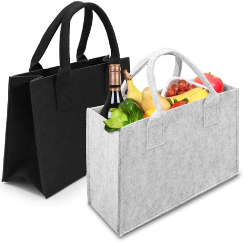 XIANGLONGY 2 Stück 7.2L Filztasche Einkaufstasche, Filztasche Klein 30x20x12 cm, Faltbar Filztaschen Shopper, Filz Tasche für Outdoor Trips, Picknick, Einkaufen