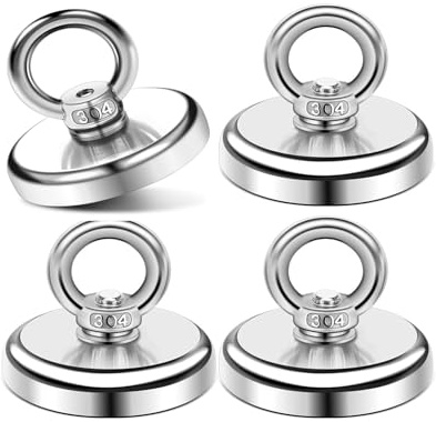 Calamite potenti 65KG, 4 Pezzi calamita potente 42mm, Magnete potente neodimio, Magnete da pesca, Magnet fishing con Golfare per Pesca Magnetica Salvataggio Nel Fiume Recupero di Oggetti