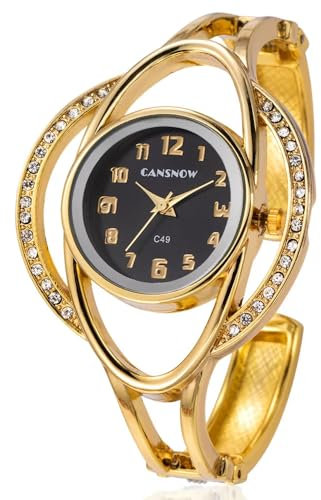 Spangenuhr Damen – Faszinierende Damenuhr | Damen Uhren | Damen Armbanduhr | Damenarmbanduhr | Damenuhr Gold | Uhr Damen Gold | Goldene Uhr Damen | Uhr Gold Damen | Damen Uhr Gold (Gold-Schwarz)