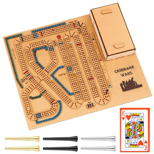 Cribbage Wars Brettspiel, Strategie Krieg Spiel, Lustiges Familien Party Spiele, Cribbage Brettspielset aus Holz mit eingebautem Aufbewahrungsfach für Cribbage Stifte (1Stück)