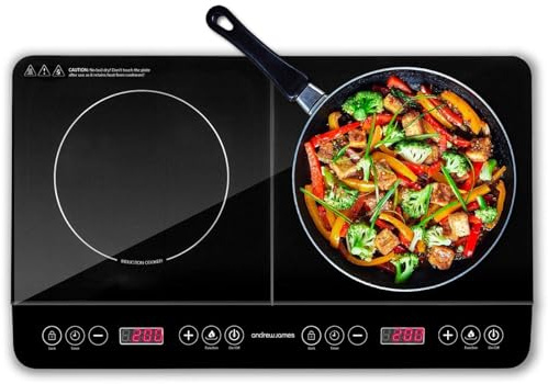 Andrew James Induction Hob Cooker 2000W, Portable Electric Hob with Hot Plate | Electric Induction Cooker with Touch Controls & 10 Heat Settings, Portable Stove (Double Black)
