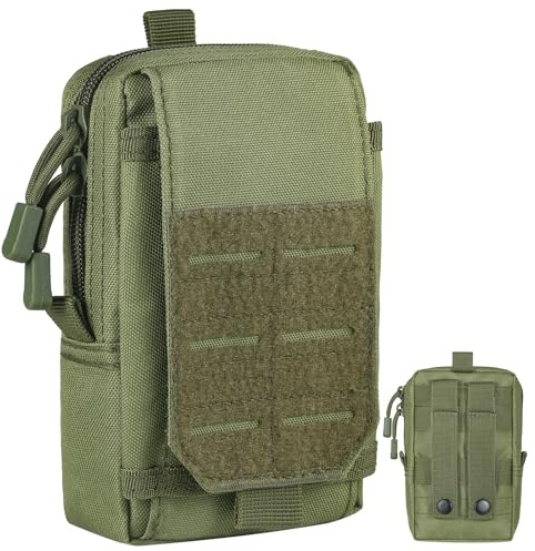 Hejo Taktische EDC Tasche, Molle Tasche Pouch, Kleine Gürteltasche, Bauchtasche mit Klettverschluss und Reißverschluss, Multifunktionale Handytasche für Radfahren, Wandern, Camping (Grün)