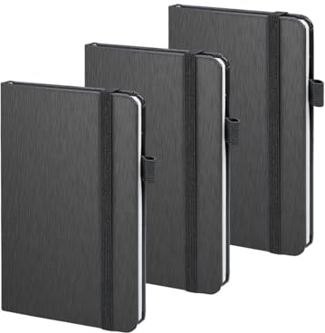 ONAVIA A6 Hardcover Liniertes Taschen-Notizbuch 3er Pack, 80 Blatt, Schwarz