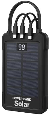 Power Bank Solare 120000mAh, Batteria Portatile con Display LED, Caricabatterie con 4 Uscite, Nero