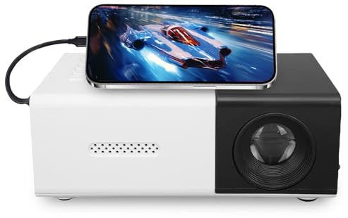 Fockety Portable Projector, 1080p Mini Projector Video Projector med Högtalare, USB HD Multimedia Interface, Utomhus Hemmabiofilmprojektor för Smartphone, Surfplatta, Bärbar Dator (EU)