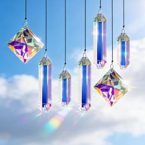 VEEKAY Acchiappasole Cristallo,7 Pezzi di Cristallo a Prisma,Pendenti Prismi Cristallo,Pendenti Suncatcher Decorazione,per Decorazioni Casa Giardino Finestra Outdoor Appendere