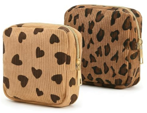 Mini neceser de cosméticos pequeño para bolso de mano, almacenamiento discreto, artículos de higiene, neceser de cosméticos, diseño de leopardo, pana