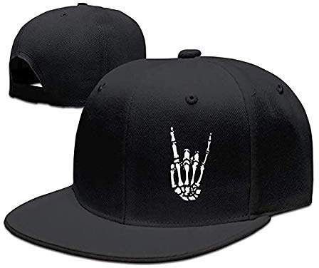 Snapback Hats for Men Baseball Cap Adjustable Flat Bill Trucker Dad Gift Skull Hat Skeleton Hand Snap Backpack Skateboard Hats for Boys Teen Black
