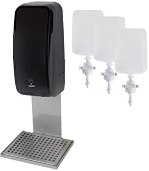 Blanc HYGIENIC Desinfektionsspender Cosmos – Spender mit Sensor, Tischständer und 3 x 1 Liter Desinfektionsmittel, ergiebige Händedesinfektion für ca. 3000 Anwendungen, Schwarz