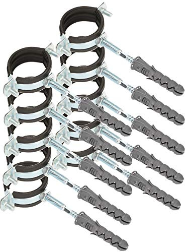 KOTARBAU® 10 st. Rörsvep Med Gummi - Rörklammer - Galvaniserat Stål - 6/4 - Rörklämmor - Svart - Skruvrörsklämmor - Ljuddämpande Rörfäste - Vibrationsdämpande Rörklämma - med Plugg