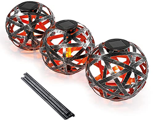 esotec Deko Solarkugeln Stableuchten für außen BAHIRA, 3er SET LED Feuerblume, Bodenleuchten Gartenkugel, Akku, Lichtfarbe orange bernstein warmweiß, 5lm, winterfest outdoor 102841